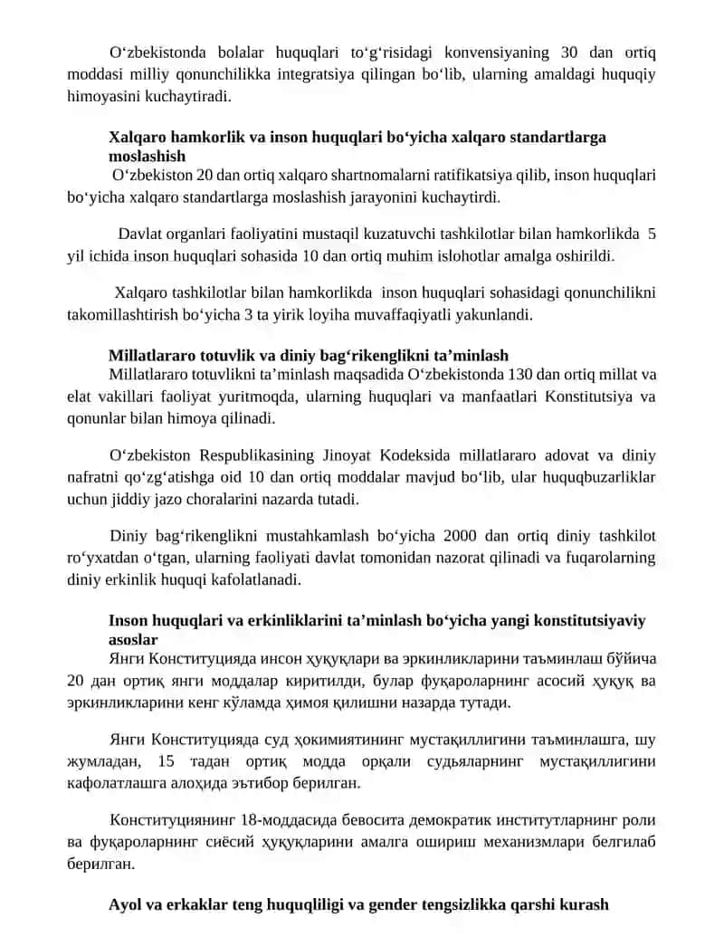Yangi Oʻzbekistonda inson haq - huquqlari va erkinliklari kafolatining yaratilishi 3