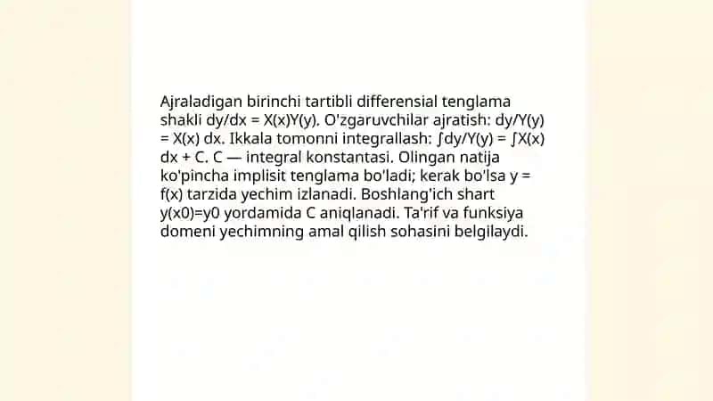 Birinchi tartibli differensial tenglamalarni yechish 3