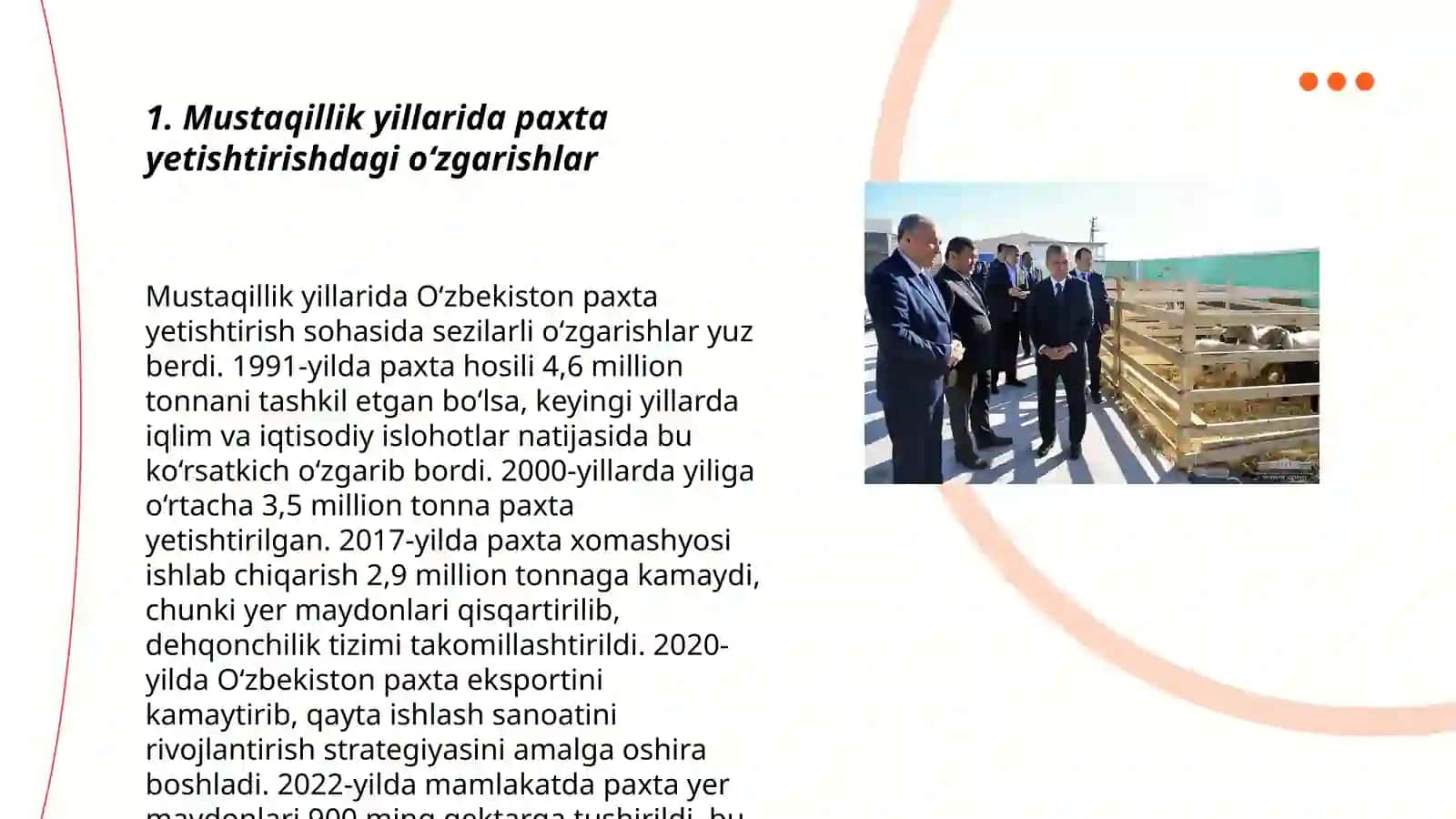 Mustaqillik yillarida qishloq xo‘jaligi va sanoat sohasidagi o‘zgarishlar 3