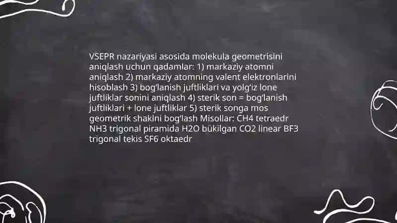 Molekulalarning fazoviy tuzulishini aniqlashga oid mashq bajarish 3