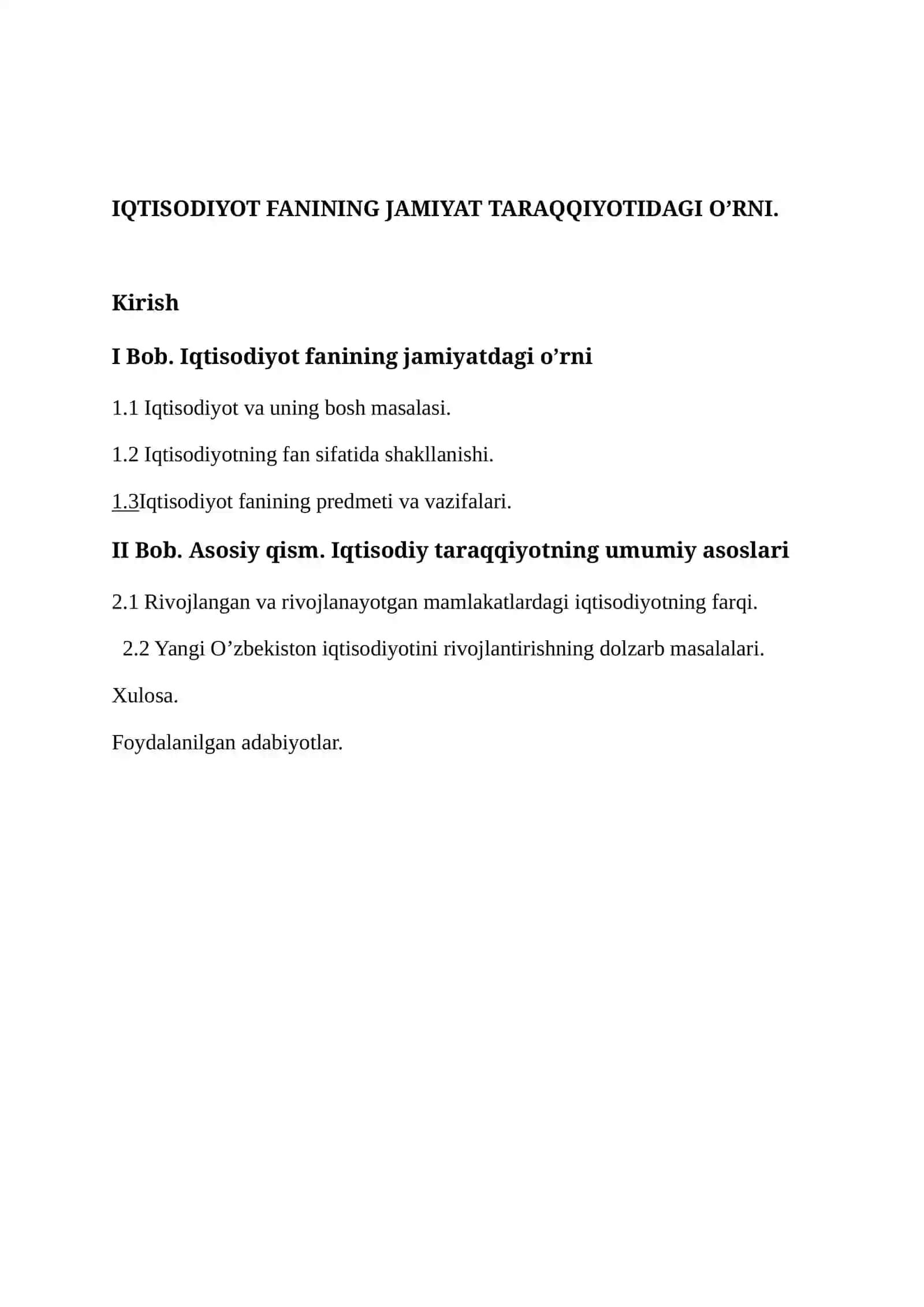 IQTISODIYOT NAZARIYASI fanidan KURS ISHI 3
