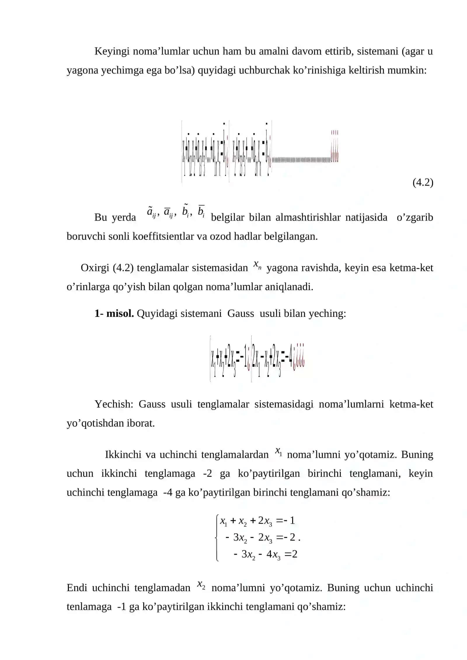 4-mavzu. Сhiziqli tеnglamalar sistеmasi. Kramеr qoidasi. Gauss usuli 3