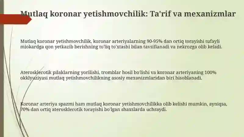 Mutlaq koronar yetishmovchilik: Ta'rif va mexanizmlar 3