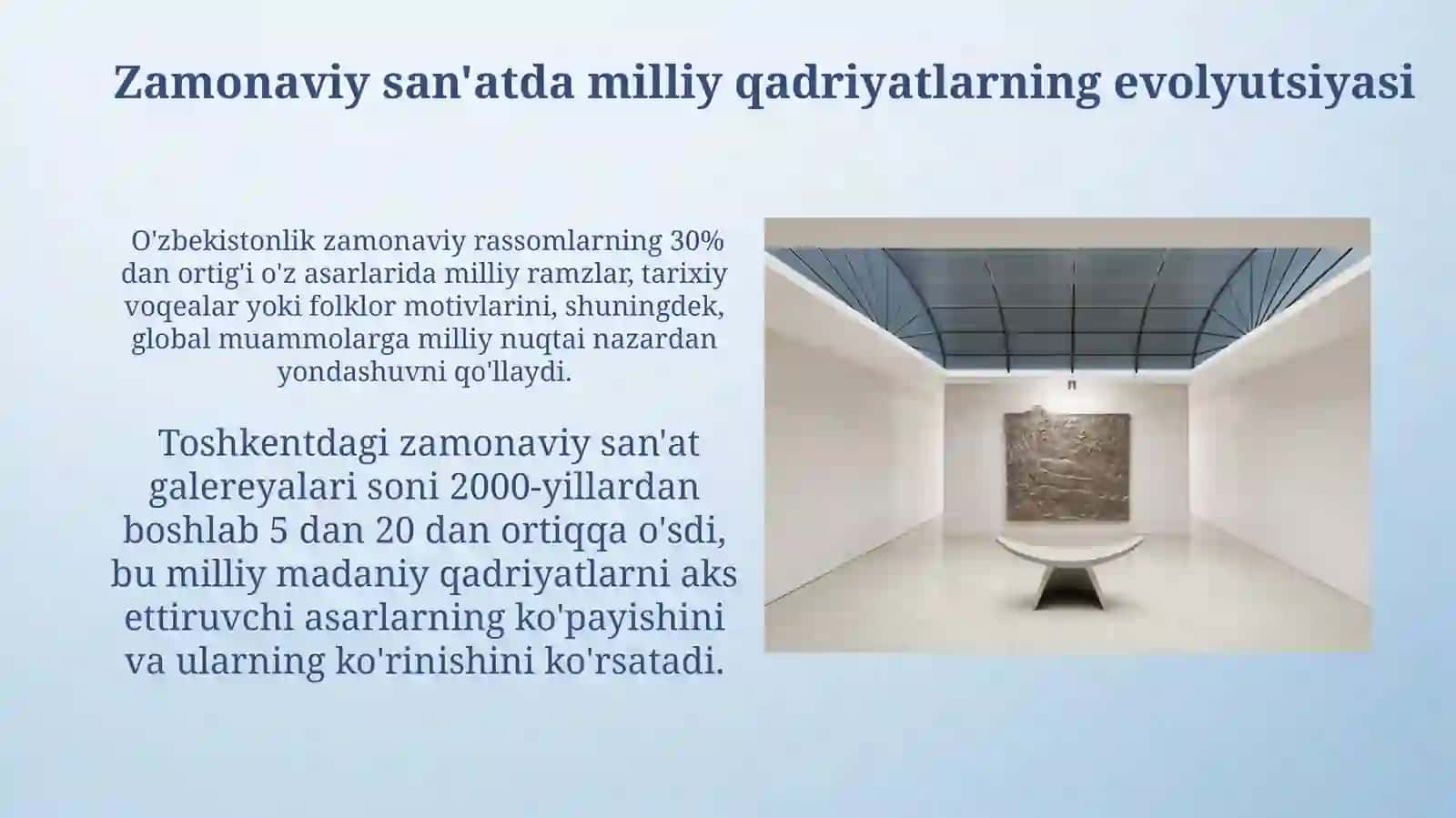 Zamonaviy san’atda milliy estetik qadriyatlarning aks etishi. 3