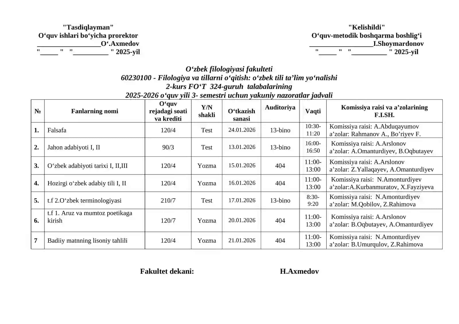 Yakuniy nazoratlar jadvali 2025-2026 3