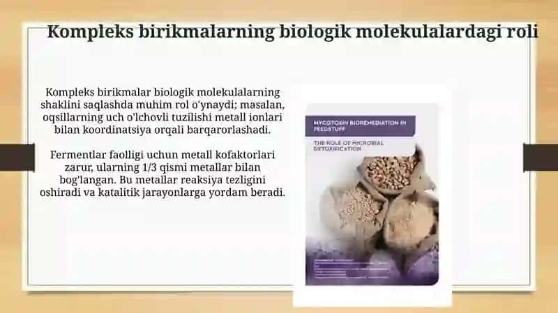 Kompleks birikmalarning biologiya va tibbiyotdagi ahamiyati 3