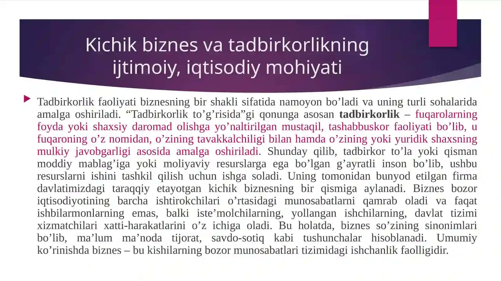 Kichik biznes va tadbirkorlikning ijtimoiy, iqtisodiy mohiyati 3