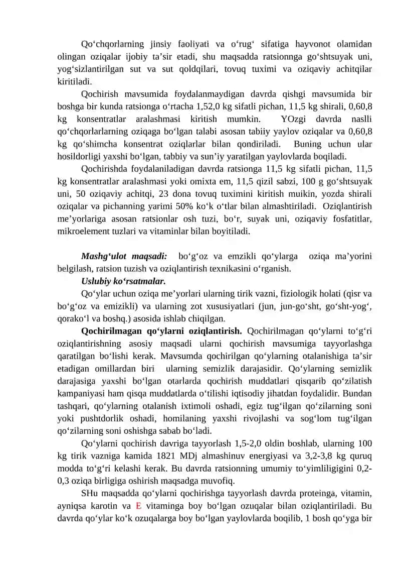 Naslli qo‘chqor, bo‘g‘oz va emizikli qo‘ylar uchun oziqlantirish ratsioni tuzush 3