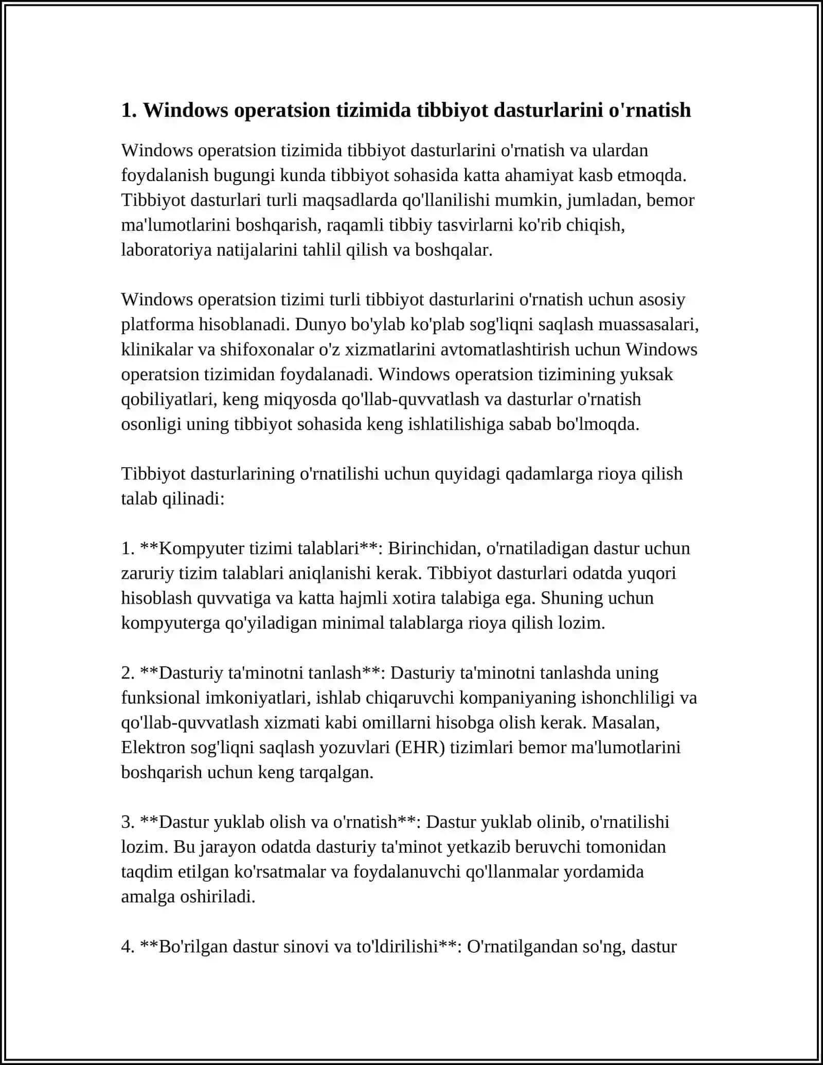 TIBBIYOT MASALALARINI YECHISHDA AMALIY DASTURIY TA’MINOT.WINDOWS 3