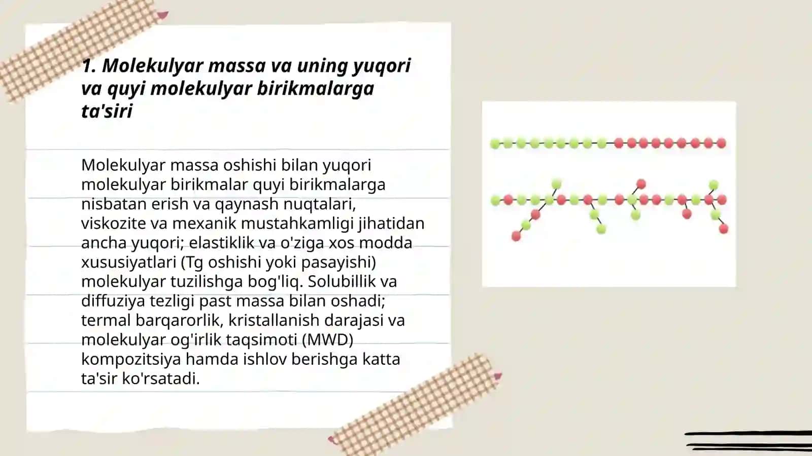 Yuqori molekulyar birikmalarning quyi molekulyar birikmalardan asosiy farqlari 3