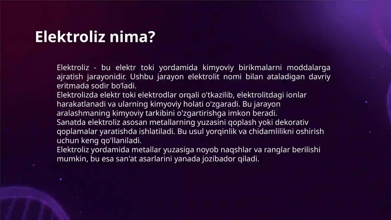 SANATDA ELEKTROLIZ JARAYONINING GO'LL ARILI SHI 3