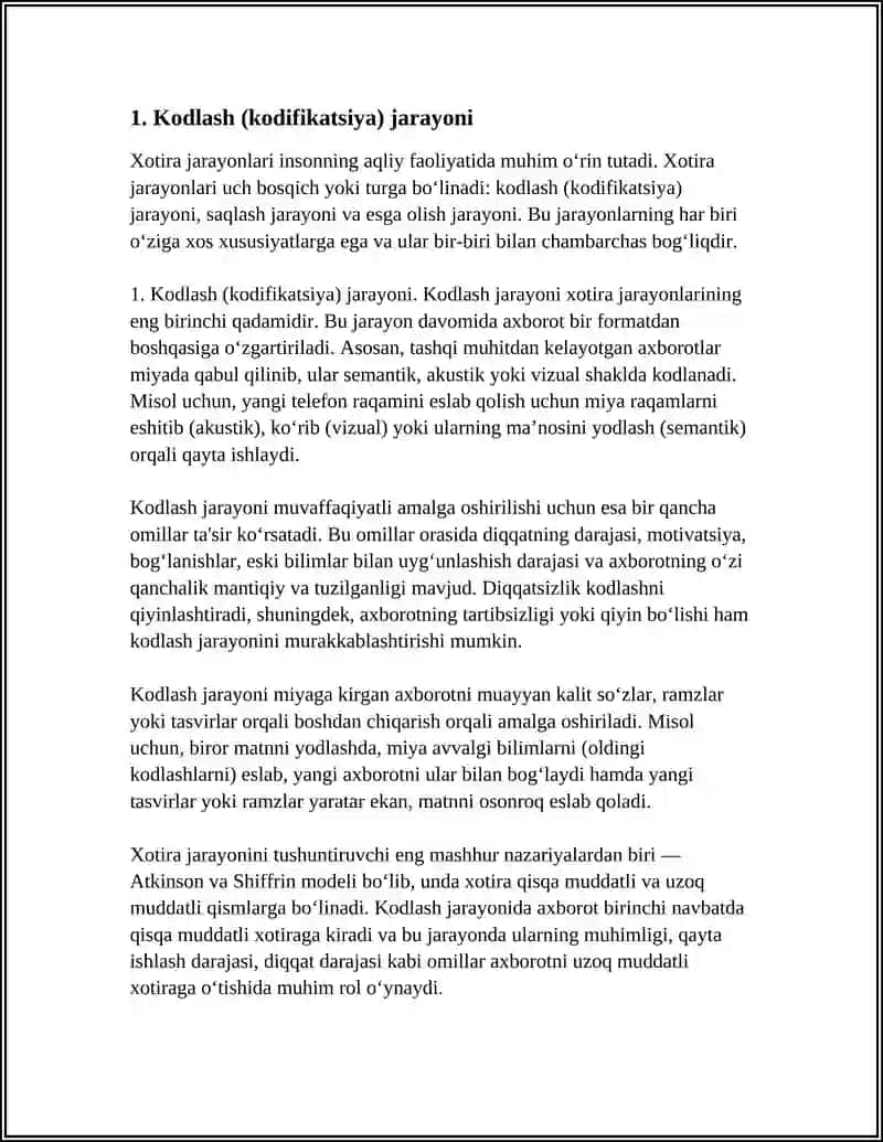 Xotira Jarayonlari va Turlari 3