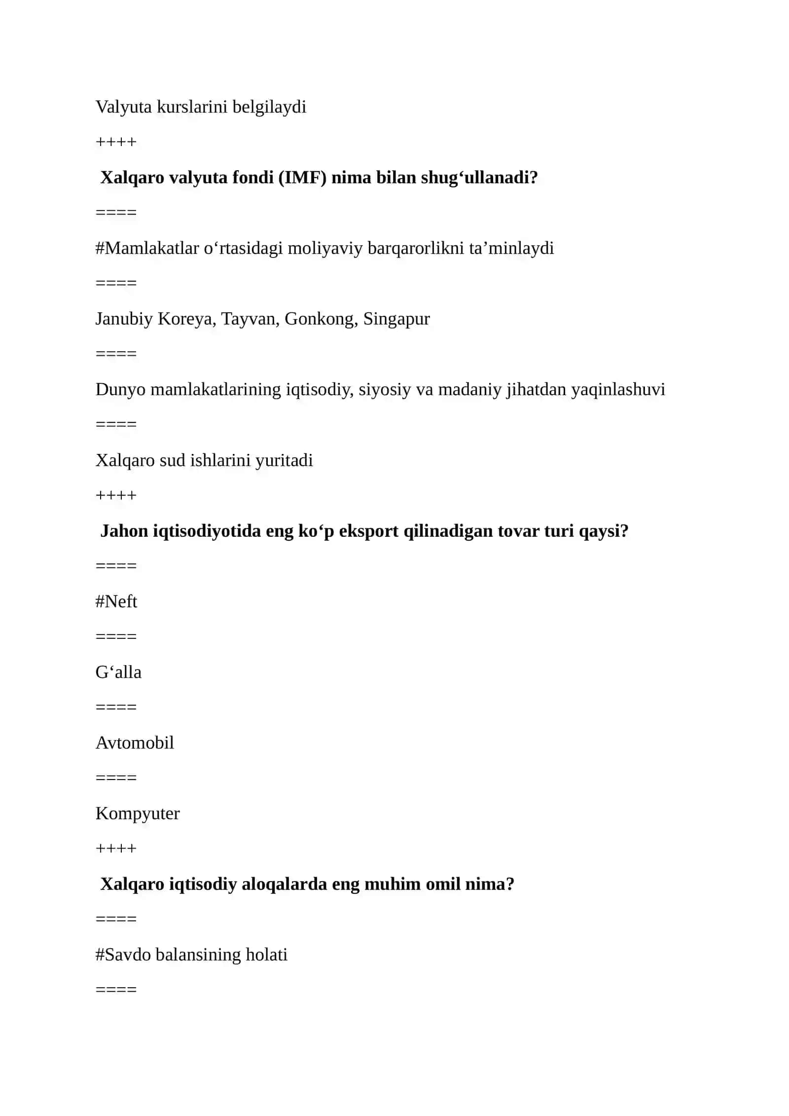 Jahon Iqtisodiyoti va Xalqaro Iqtisodiy Aloqalar – 1–100 Test Savollari 3