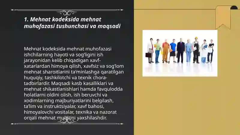Mehnat kodeksi uning huquqiy asoslari muxofaza qilish bo'yicha ishlarni tashkil etish 3