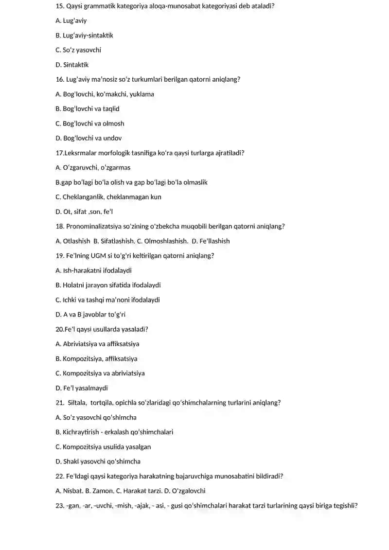 hozirgi o'zbek adabiy tili fanidan test 3