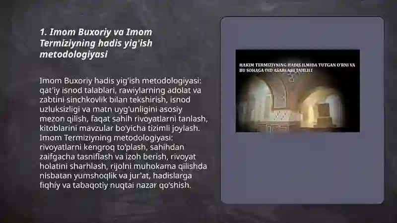 Imom Buxoriy va Imom Termiziyning hadis ilmi ga qo'shgan hissalarini qiyosiy tahlili 3