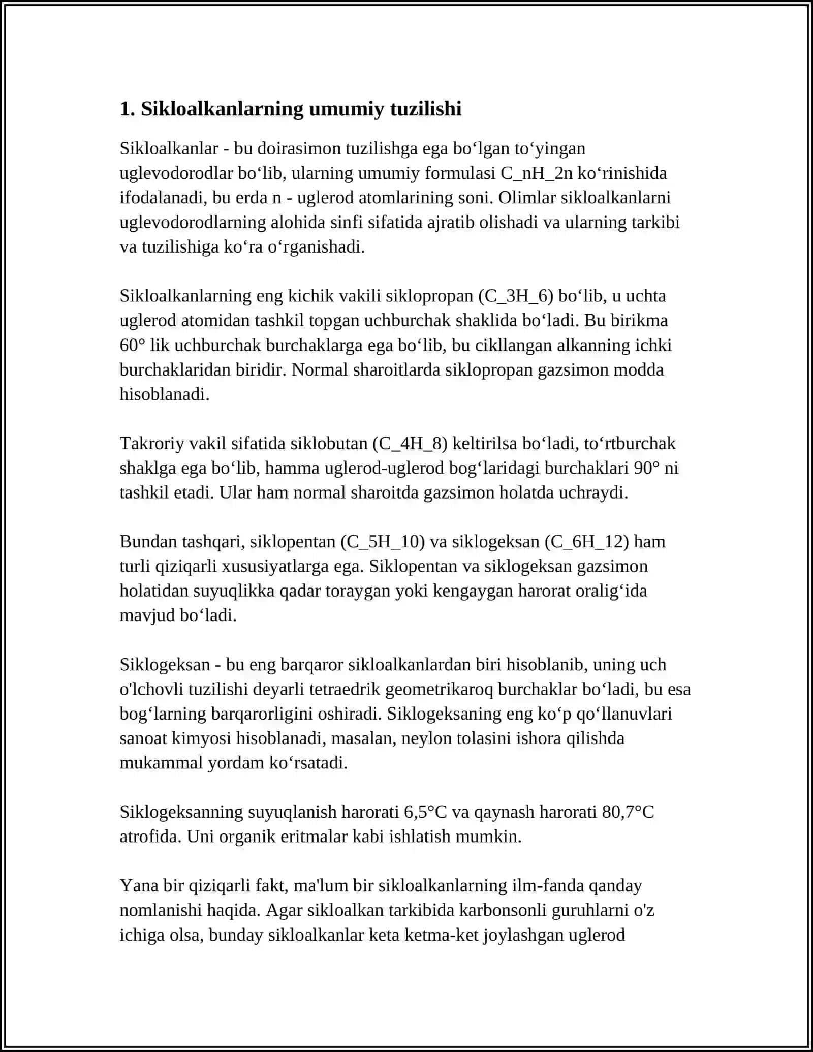 NEFT TARKIBIDAGI SIKLOALKANLAR.SIKLOALKANLARNING XOSSALARI 3