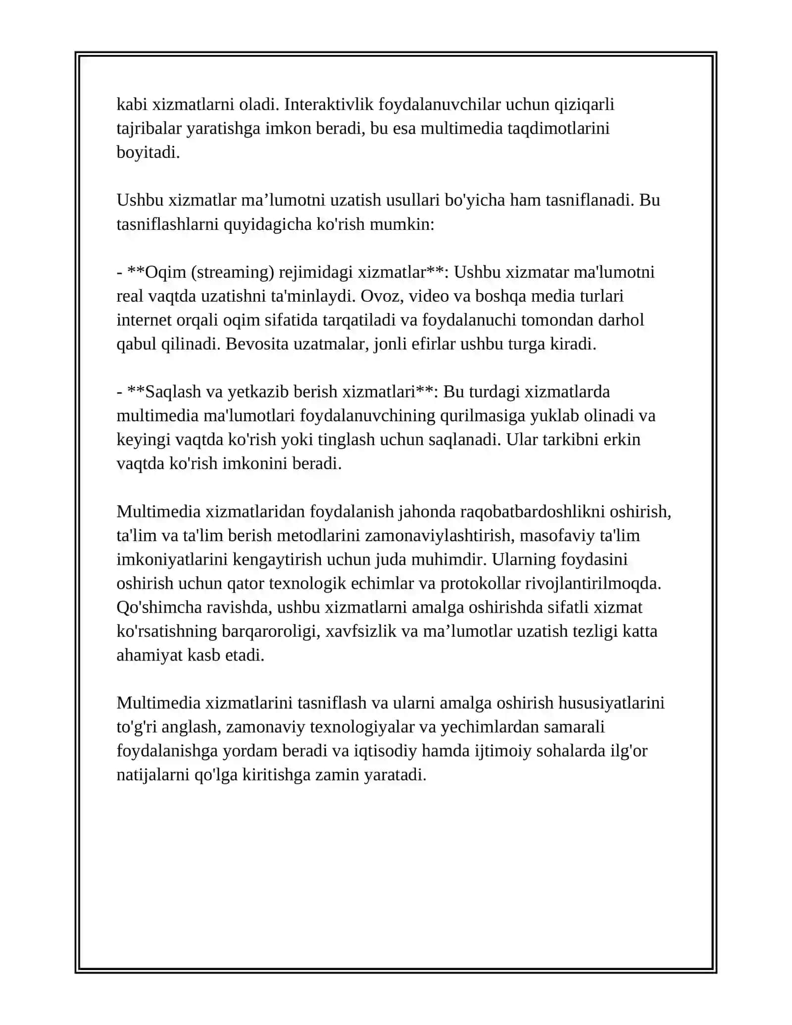 MELTIMEDIYA XIZMAT TURLARI VA ULARNI AMALGA OSHIRISH HUSUSIYATLARI 3