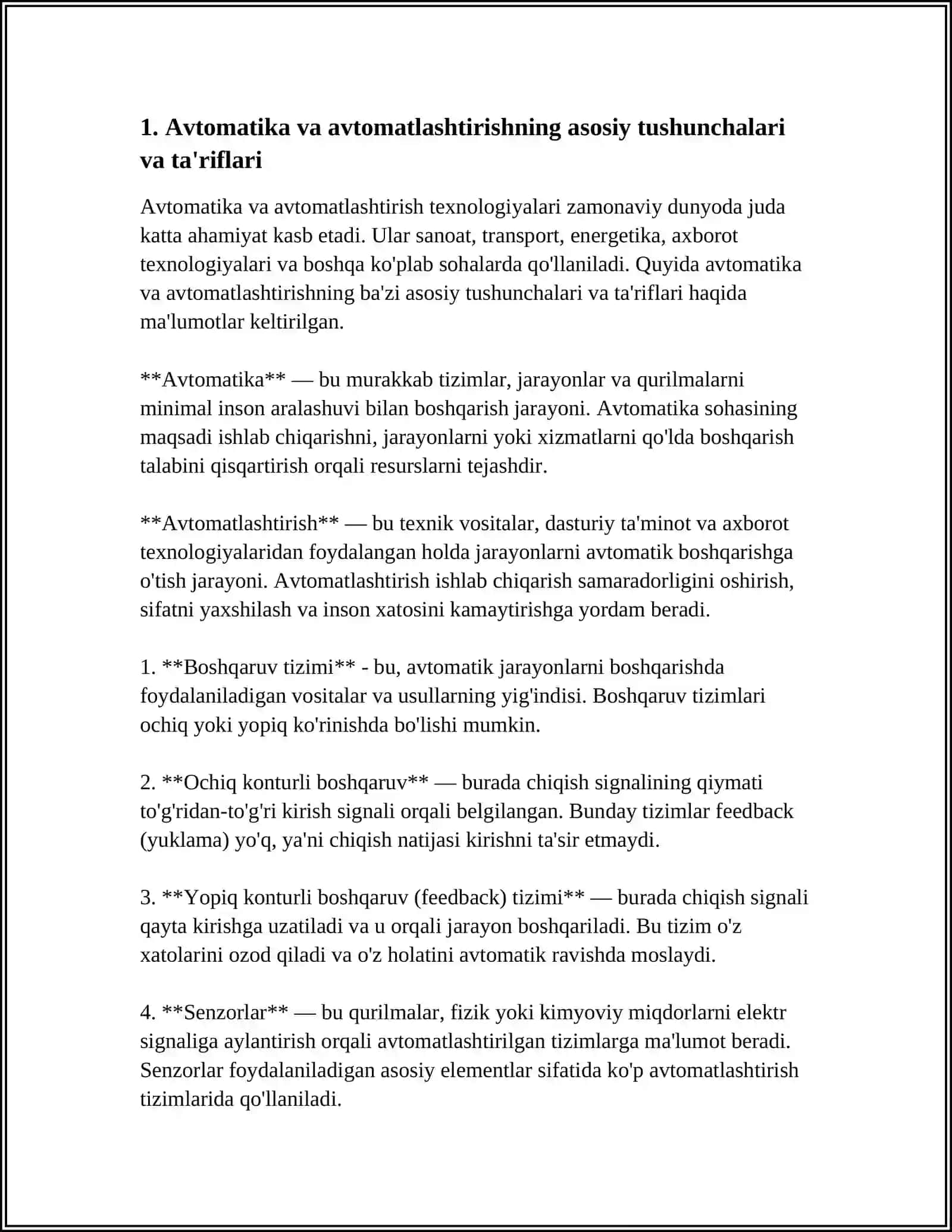 AVTOMATIKA VA AVTOMATLASHTIRISH TUSHUNCHALARI 3