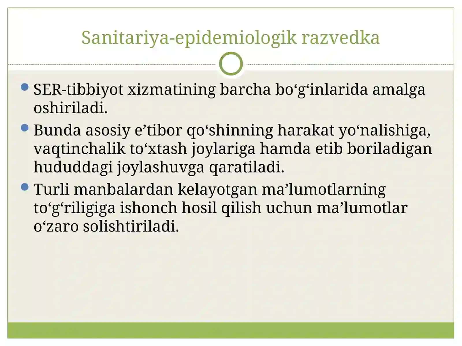 SANITARIYA- EPIDEMIOLOGIK RAZVEDKA. BAKTERIOLOGIK RAZVEDKA 3