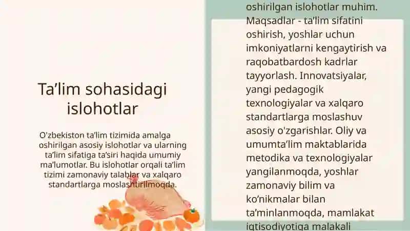 Oʻzbekiston Respublikasida ta’lim sohasida amalga oshirilgan islohotlar 3