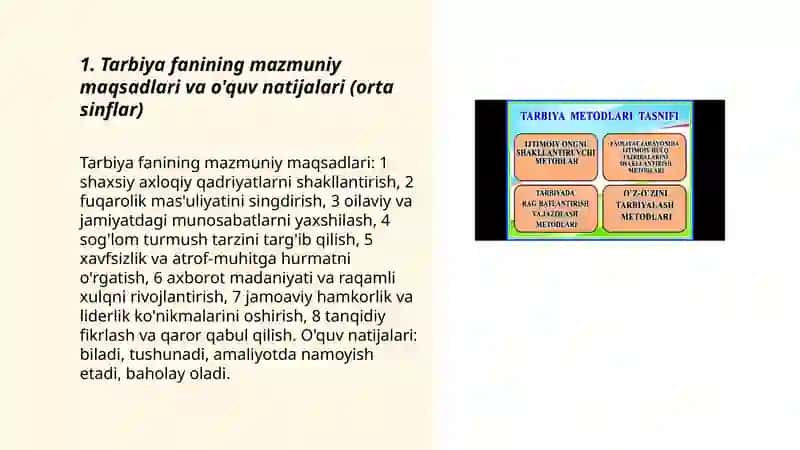 Tarbiya Fanining Mazmuniy Maqsadlari Va O'quv Natijalari (Orta Sinflar) 3