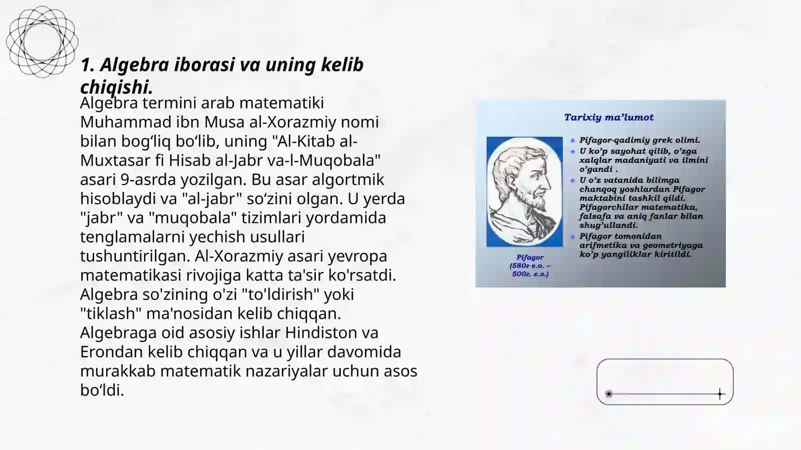 Algebra elementlari mavzusida tarixiy materiallardan foydalanish 3