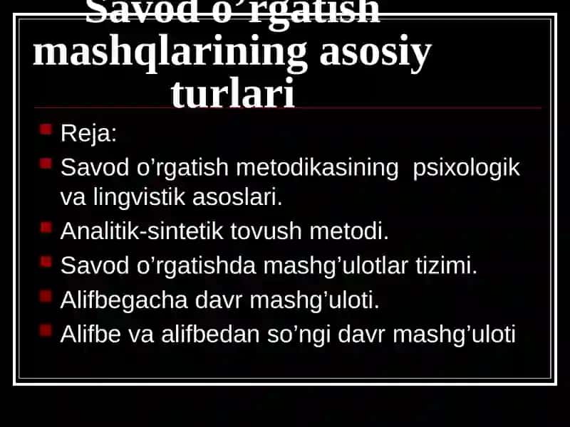 Savod o’rgatishmashqlarining asosiy turlari 3