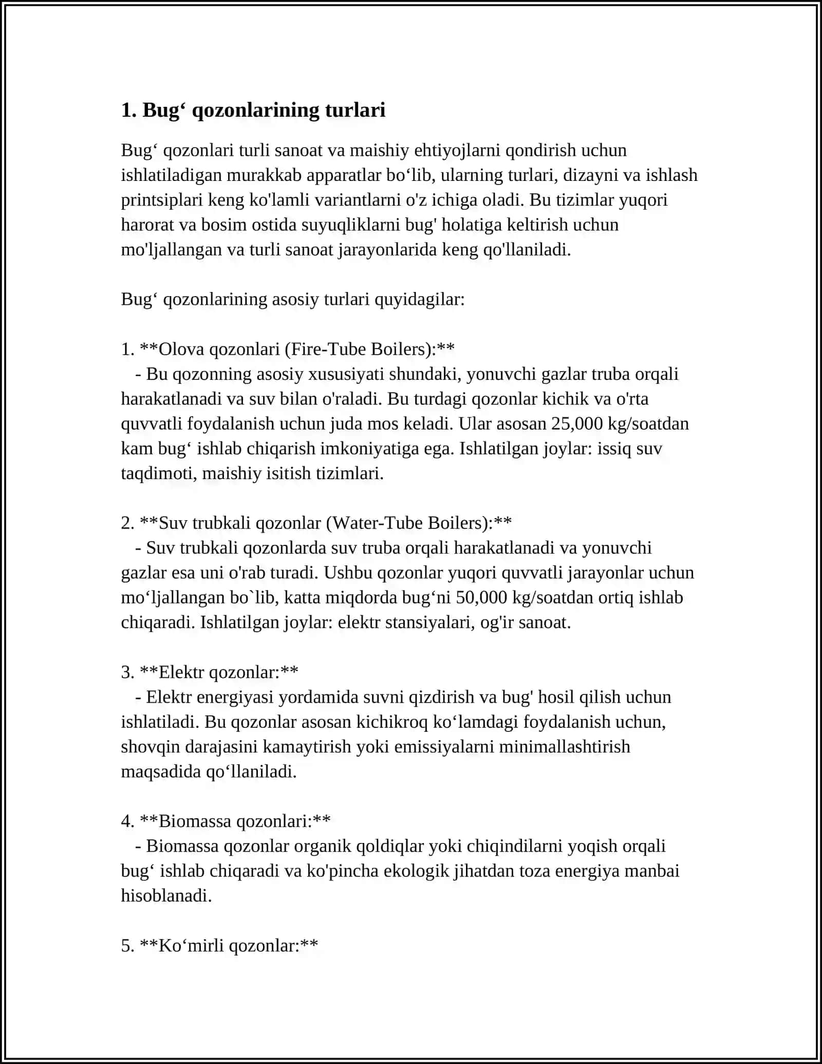 BUGʻ HOSIL QILUVCHI ISSIQLIK YUZALARI. BUGʻ QOZON USKUNALARI 3