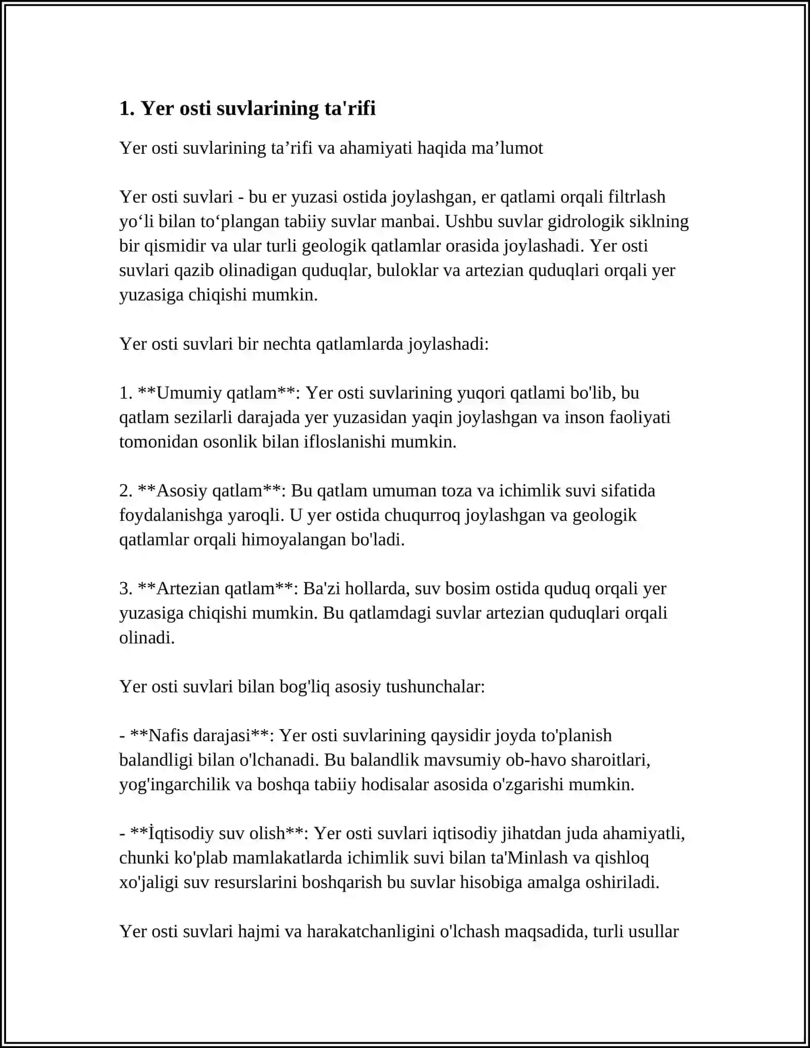 YER OSTI SUVLARINING TURLARI HOSIL BOʻLISHI VA TARKIBI 3