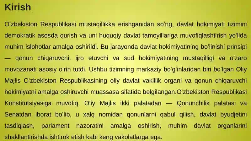 Oliy Majlisning davlat hokimiyati tizimidagi o‘rni va vazifasi 3