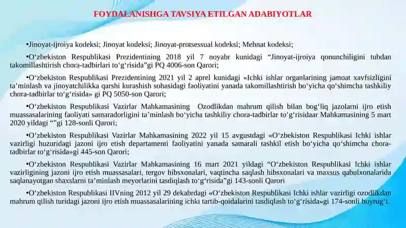 Ozodlikdan mahrum qilish jazosini ijro etish muassasalaridagi rejim va moddiy ta‘minoti 3