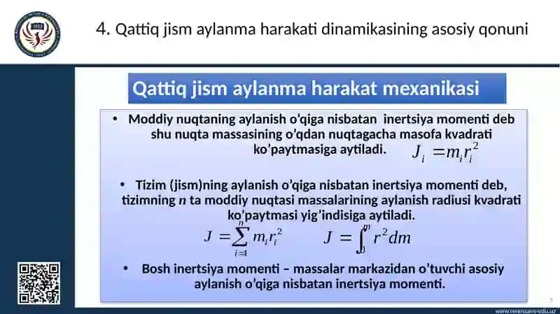 Qattiq jism aylanma harakati dinamikasining asosiy qonuni 3