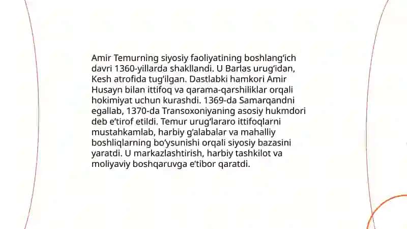 Amir temur siyosiy foliyatinig boshlanishi 3
