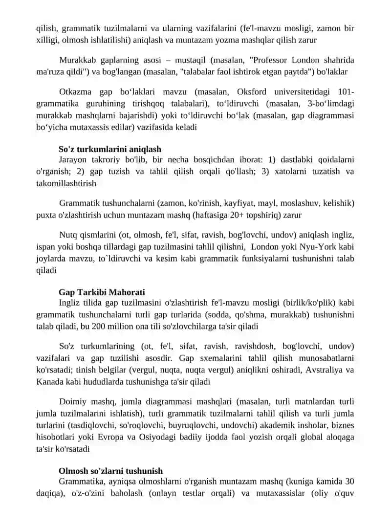Grammatik tushunchalarni o’zlashtirish ustida ishlash jarayoni 3