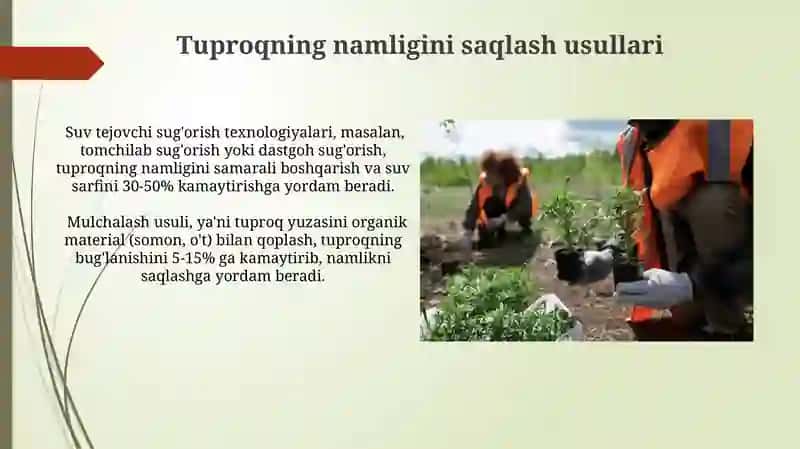 Tuproqning suv va havo rejimlarini yaxshilash bo'yicha ilg'or fermer xo'jaliklari tajribalari 3