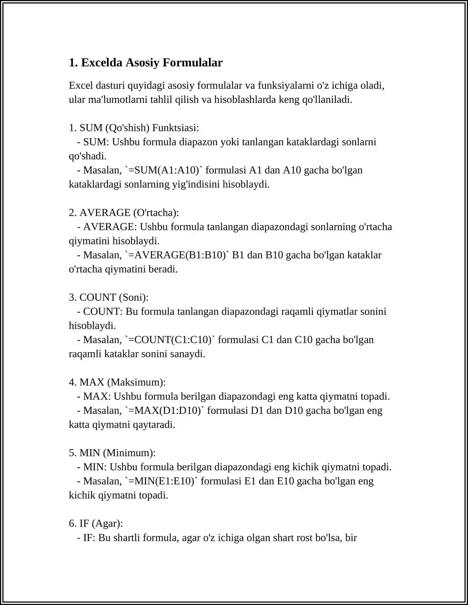 MICROSOFT EXCEL IMKONIYATLARI 3