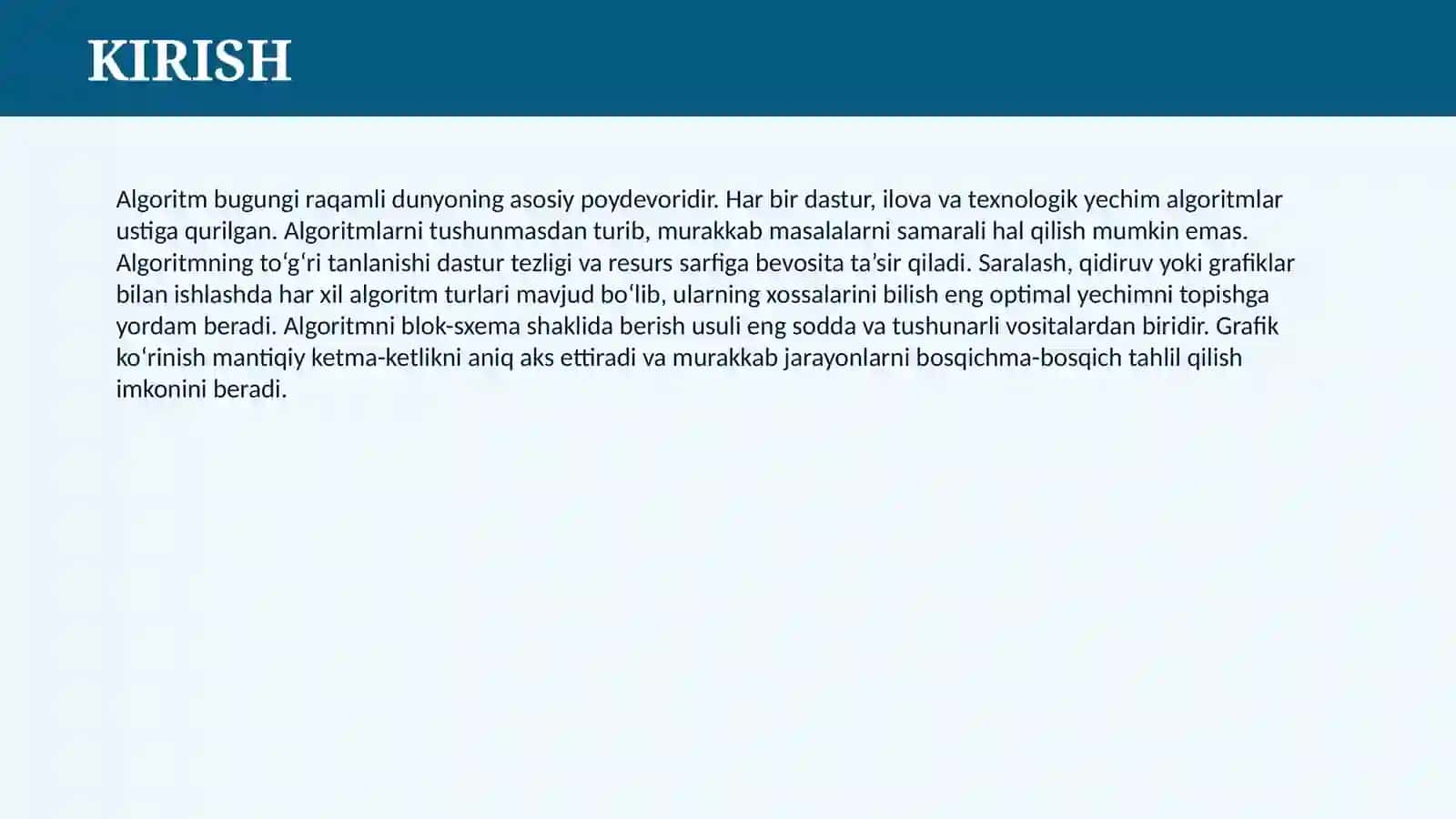 ALGORITM TURLARI, XOSSALARI, BERILISH USULLARI. ALGORITM BLOK SXEMA SHAKLIDA BERILISH USULI 3