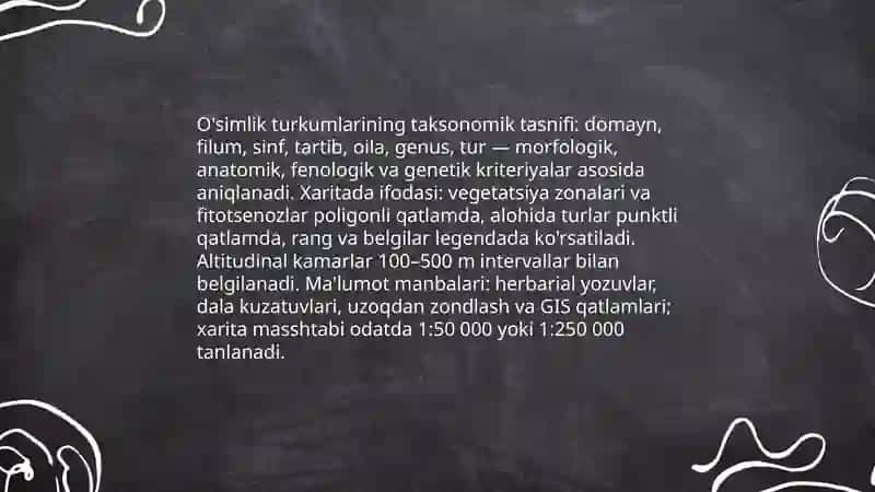 O'simlik turkumlari va ularning tabiiy joylashishi haqida (xaritada belgilash) 3
