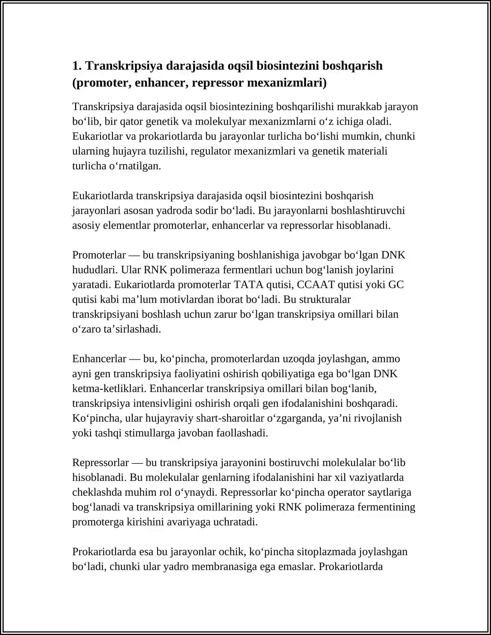 EUKARIOTLAR VA PRAKARIOTLARDA OQSIL BIOSINTEZI BOSHQARILISHI 3