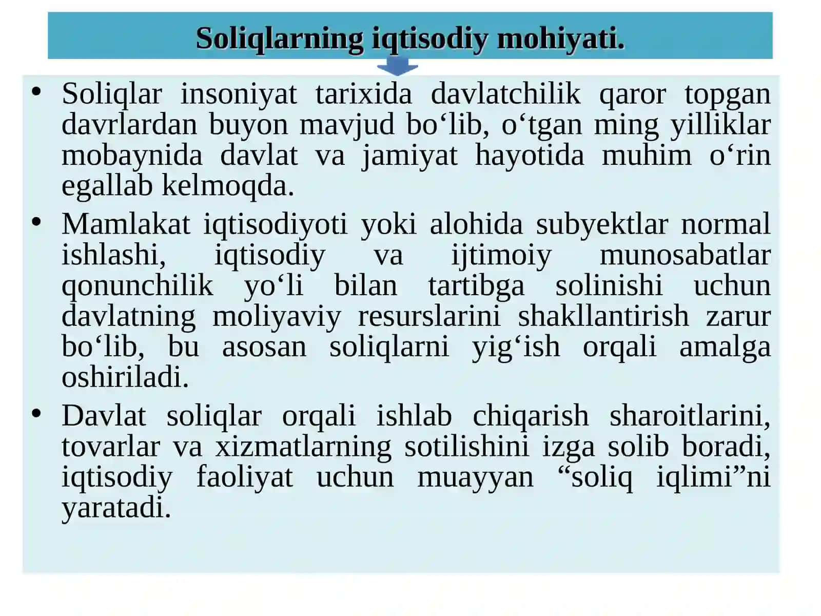 SOLIQLARNING IQTISODIY MOHIYATI VA SOLIQQA TORTISH PRINSIPLARI 3