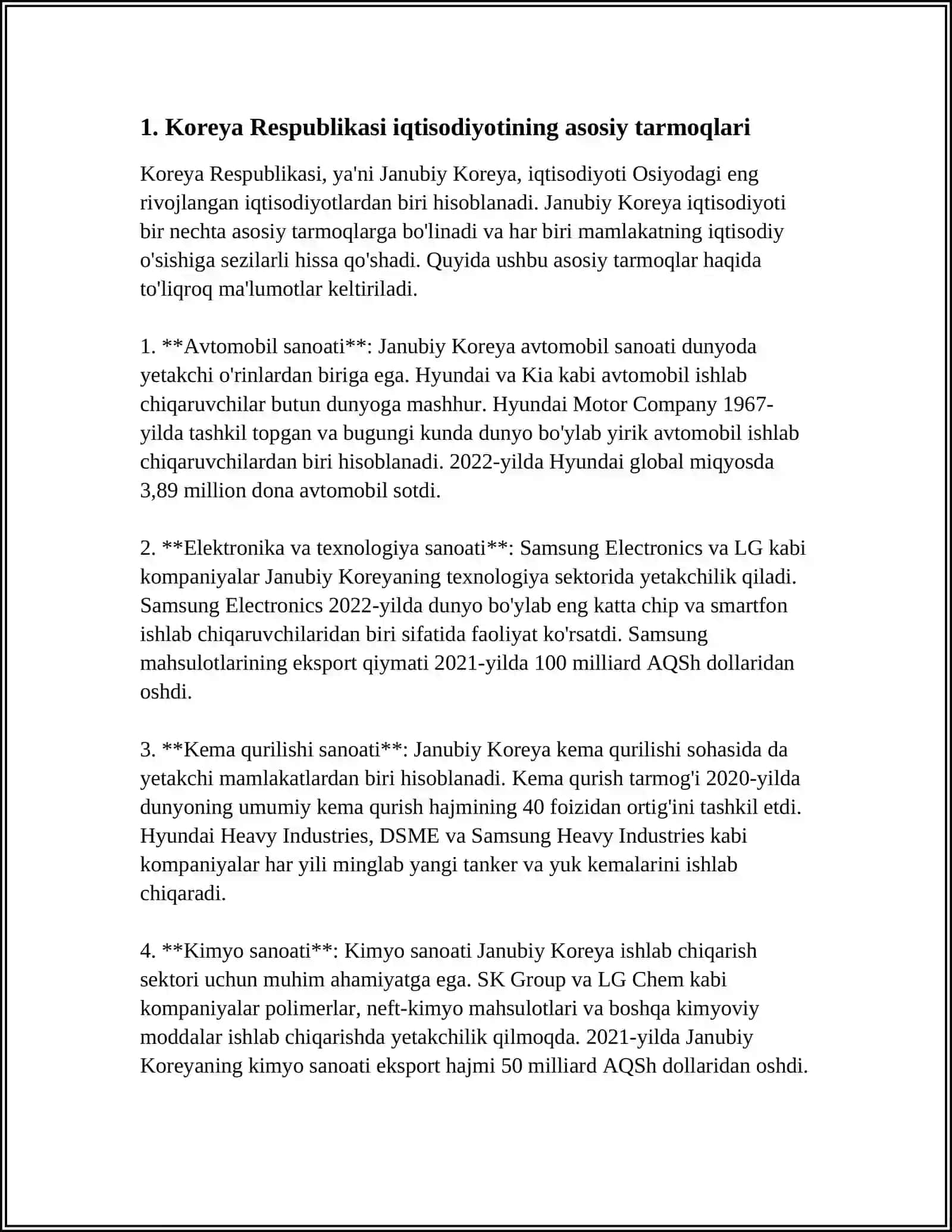 Korea Respublikasi iqtisodiyoti va jahon mamlakatlari bilan olib borayotgan iqtisodiy munosabatlar 3
