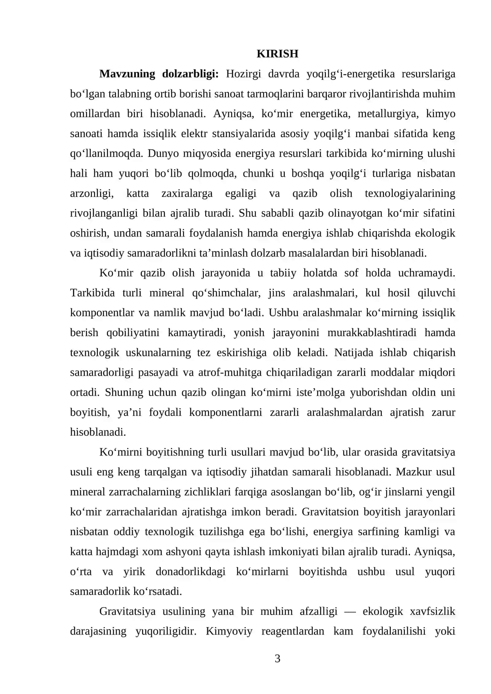 Koʼmir qazilmalarini gravitatsiya usulida boyitish texnologik sxemasini tanlash va hisoblash (Angren koʼmiri misolida) 3