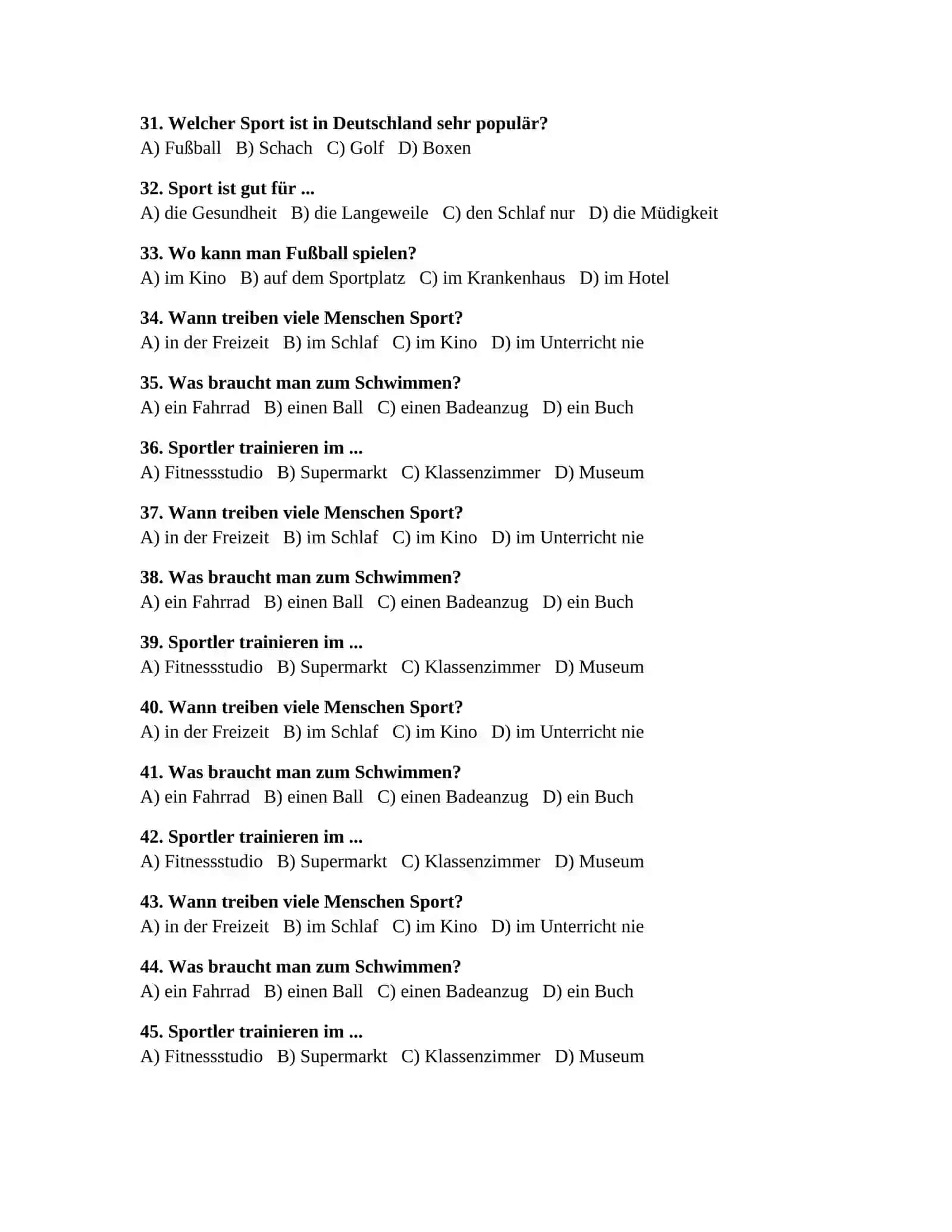 Nemis tilidan mustaqil talim uchun testlar 90 ta (Berlin sport Unsere Uni) 3