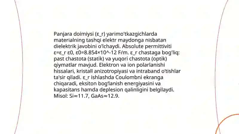 Panjara doimiysi tushunchasi va ta'rifi yarimo'tkazgichlarda 3