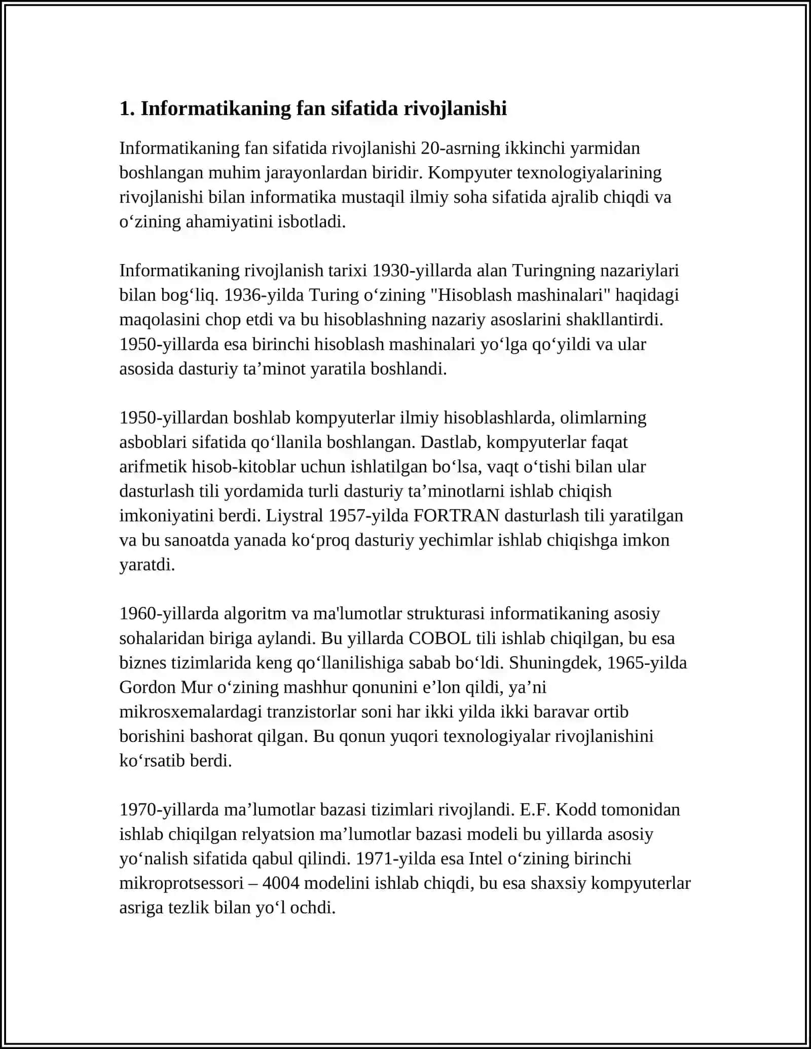 INFORMATIKA FANINING JAMOATDAGI O'RNI 3