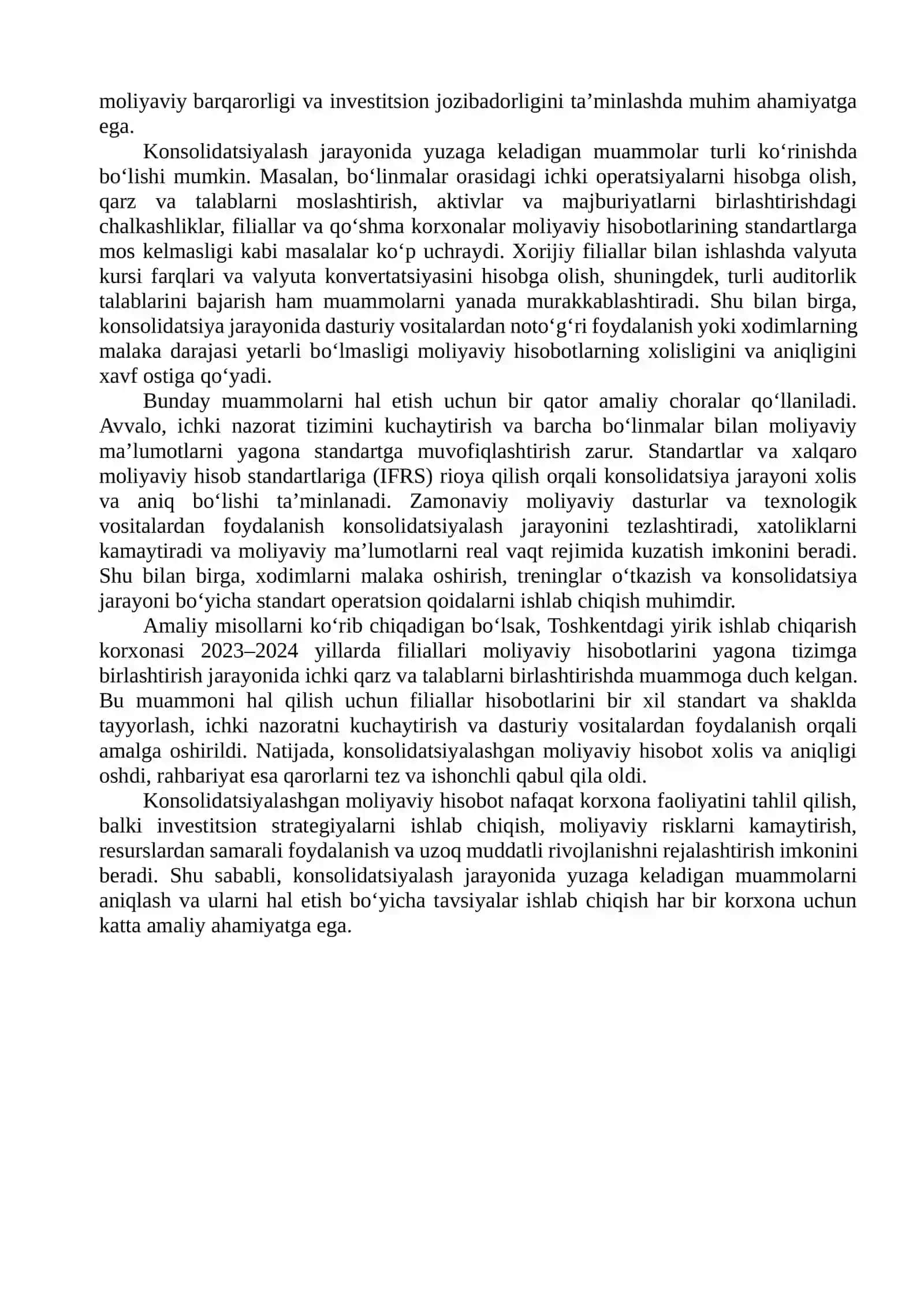 Konsolidatsiyalashgan moliyaviy hisobotni tayyorlash jarayonida yuzaga keladigan muammolar va ularni hal etish 3