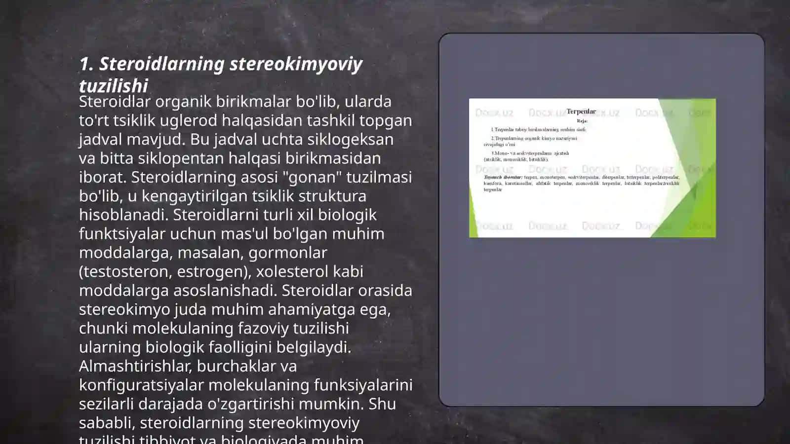Steroidlar va terpenlarning stereokimyosi 3
