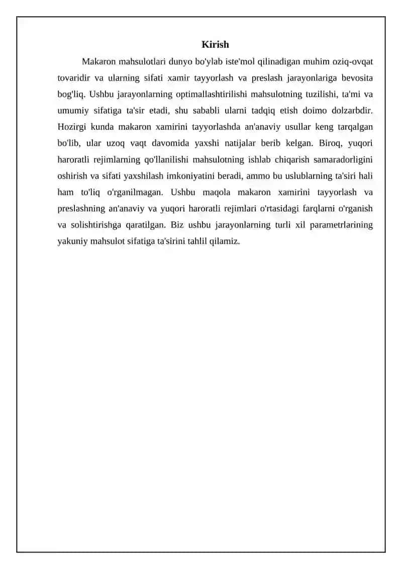 Makaron xamirini tayyorlash va preslashning ananaviy va yuqori haroratli rejimlari 3