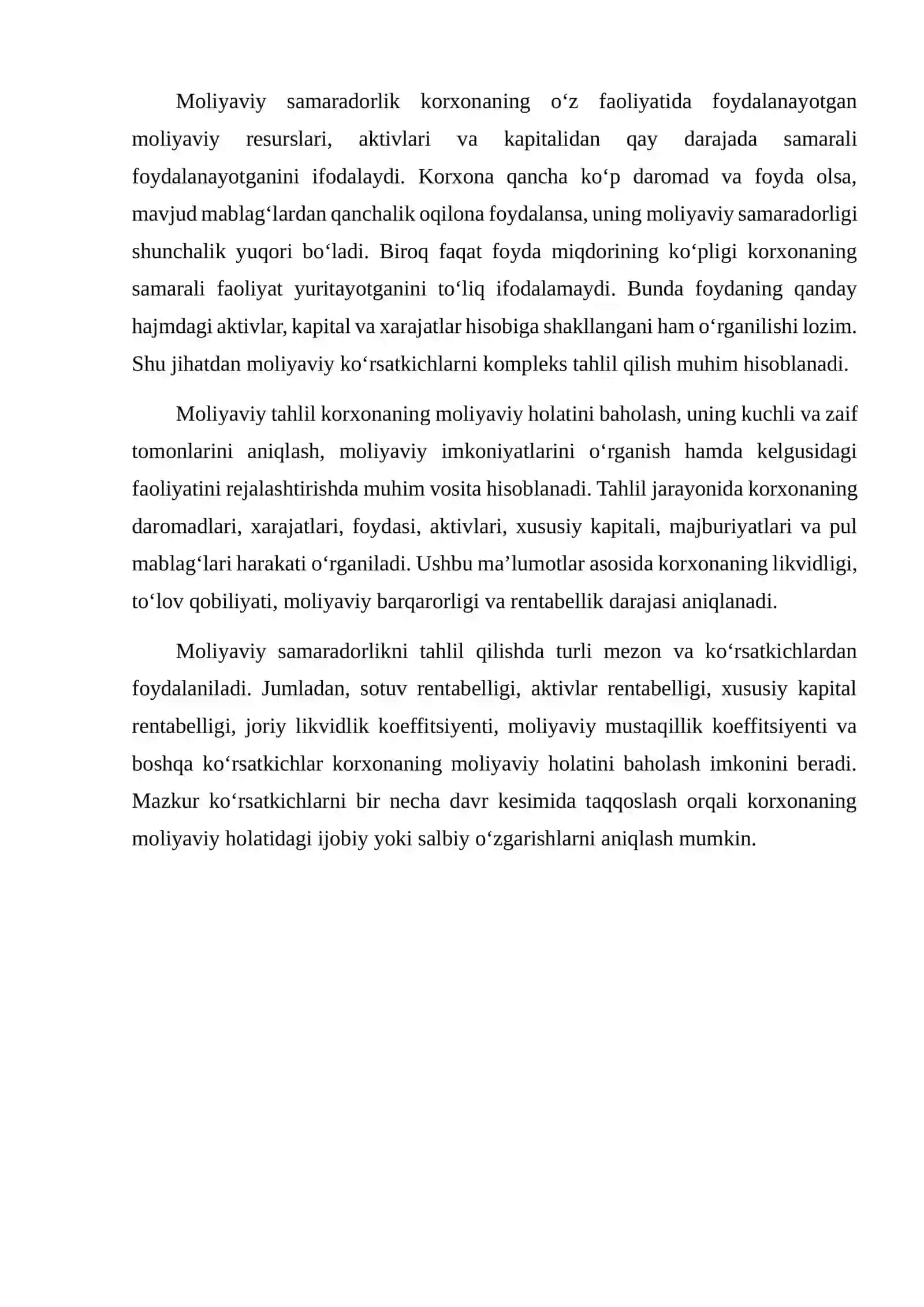 Moliyaviy Samaradorlikni Tahlil Qilish Mezonlari va Ko'rsatkichlari: Amaliy Muammoni Yechish 3